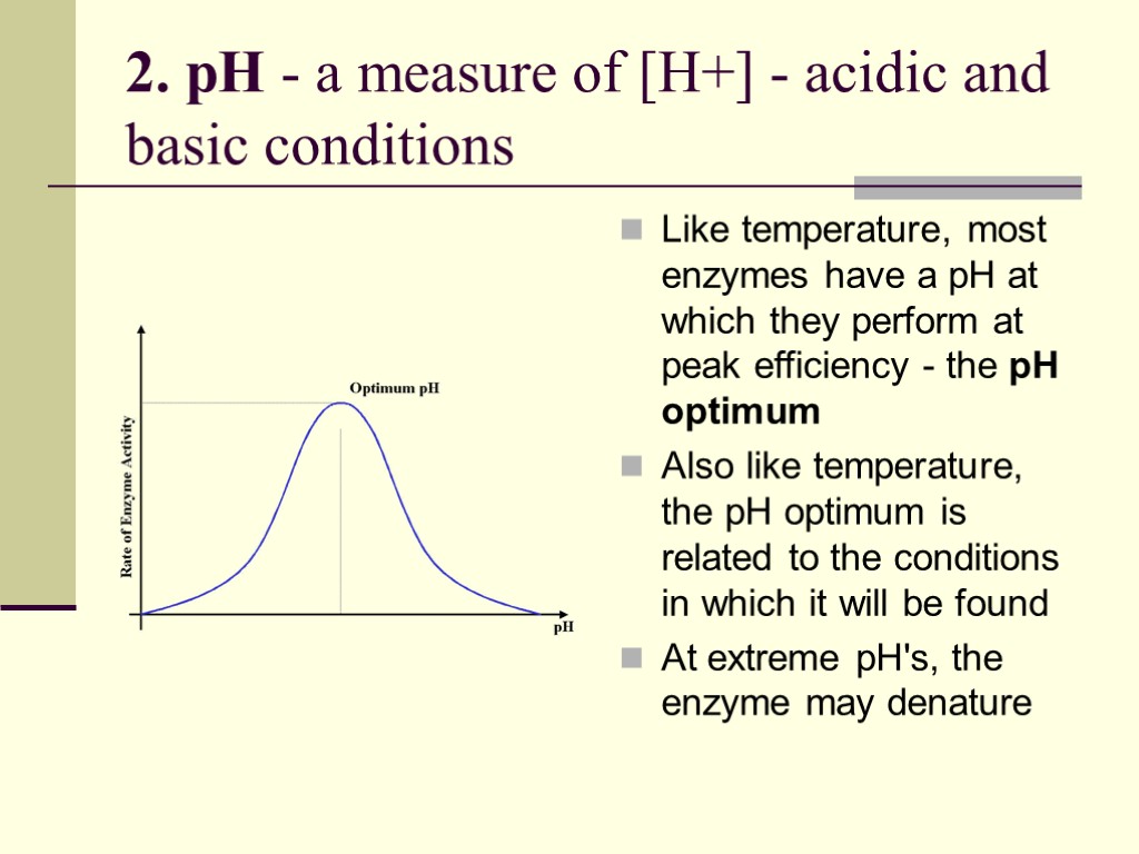 2. pH - a measure of [H+] - acidic and basic conditions Like temperature,